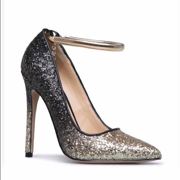 BLACK AND GOLD OMBRÉ GLITTER STILETTO SZ 7.5 NWT - Picture 1 of 5